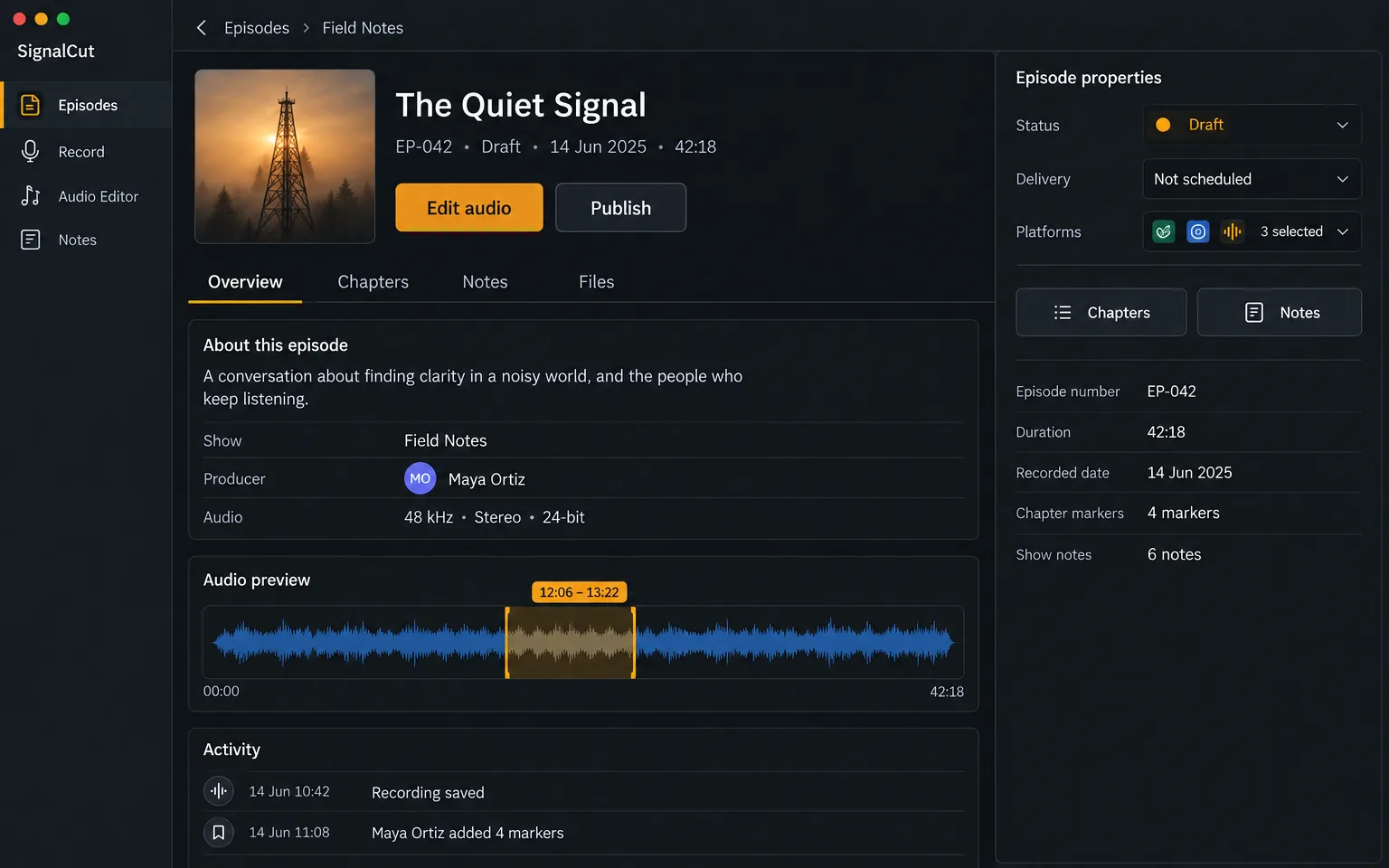 Episode Details screen of SignalCut